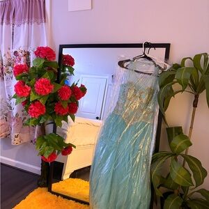 Elegant Blue and Gold Gown